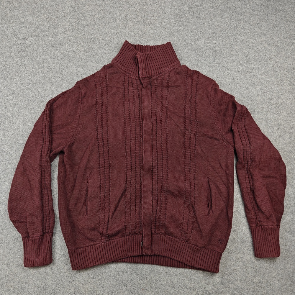 Lucky Brand Sweater Mens 2XL Red Full Zip High Neck Cable-Knit Cotton Pockets